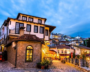 Traditionele huizen Ohrid Noord-Macedonië