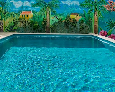 Casita Palma Bonaire zwembad muurtekening